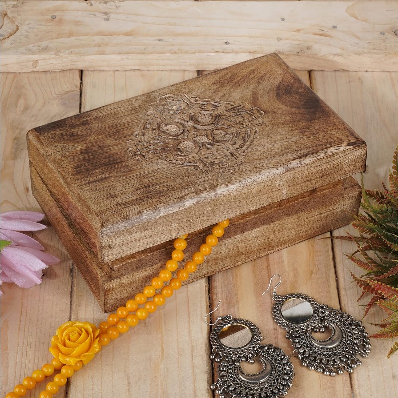 Ajuny Handmade Wooden Jewellery Box with Cross Design